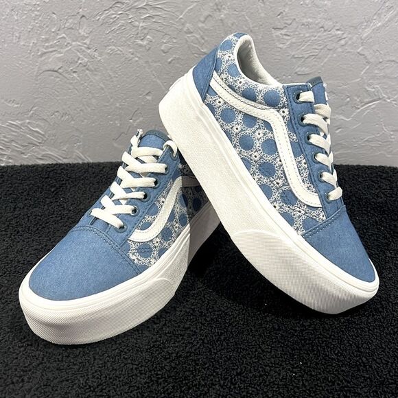 🔥 VANS Old Skool Stackform Denim Floral Platform Sneakers Women Sz 6 - PERFECT - Picture 1 of 14